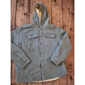The North Face XL Patrol Snap Up Grey Sherpa Hoodie Jacket Metal Buttons